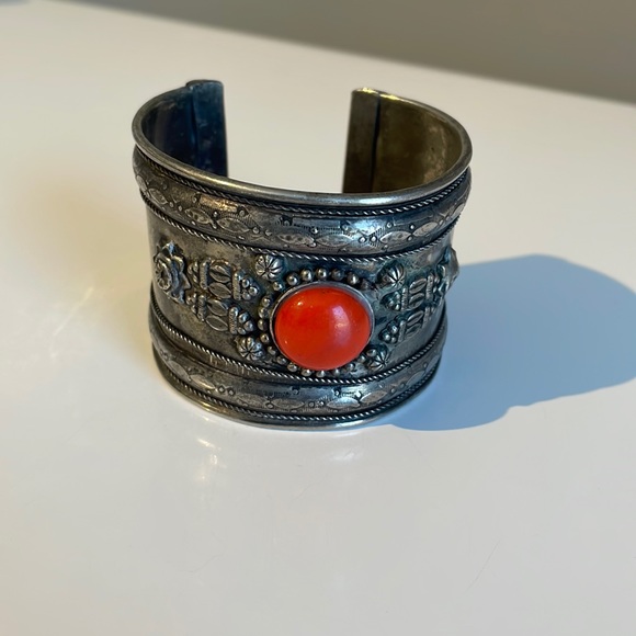 Silver Cuff with Orange Stone - Picture 1 of 5